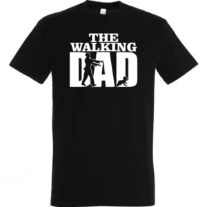 Fekete The Walking Dad apa póló fehér felirattal és apa-gyerek sziluettel