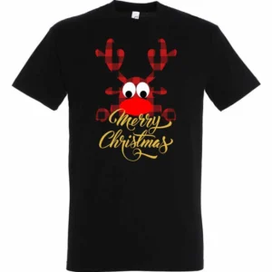 Kockás rénszarvasos karácsonyi póló Merry Christmas felirattal