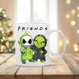 Grincs és Jack bögre – humoros karácsonyi Friends stílusú minta szublimált kerámia bögrén