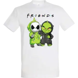 Grincs és Jack póló fehér alapon – Friends stílusú karácsonyi minta DTF nyomtatással