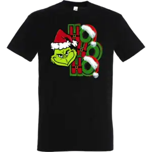 Grincs Ho Ho Ho póló fekete alapon – humoros karácsonyi grafika DTF nyomattal
