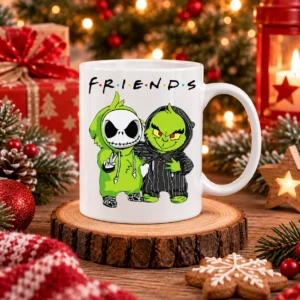 Grincs Friends bögre zöld-fekete páros grafikával és FRIENDS felirattal
