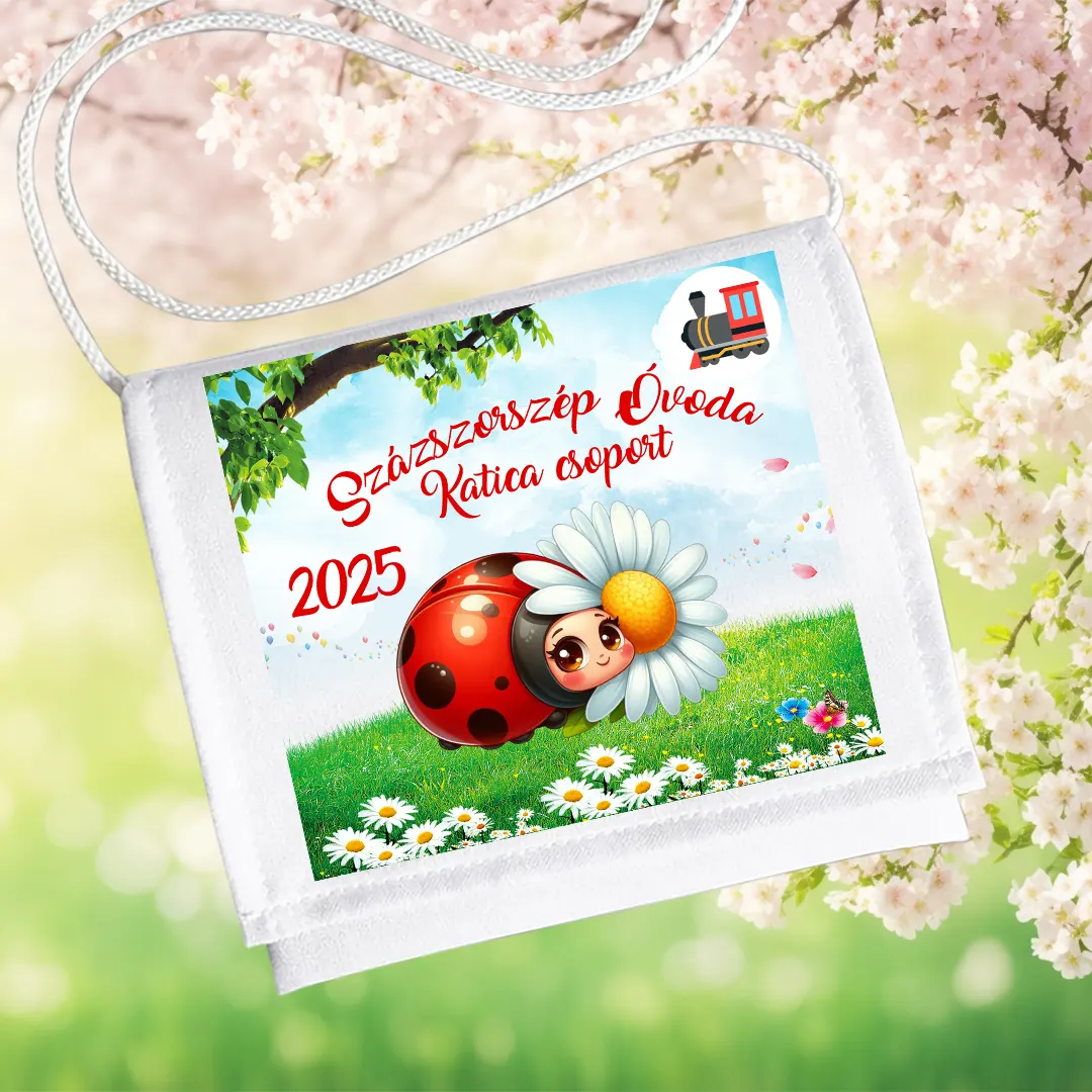 Ovis ballagó tarisznya névvel – Katica csoport, 2025, százszorszépes mintával