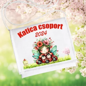 Ovis ballagó tarisznya névvel – Katica csoport, 2024, katica családos mintával