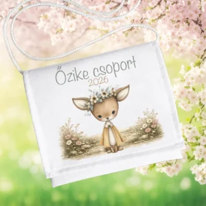 Őzike csoport 2026 feliratos ovis ballagó tarisznya őzikés pasztell mintával