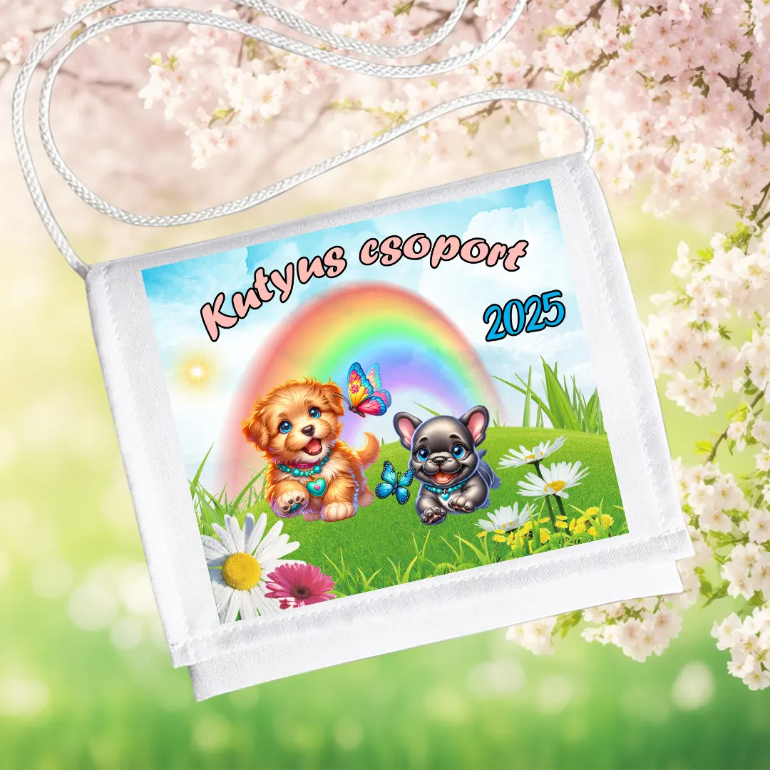 Kuttyus csoport 2025 feliratos ovis ballagó tarisznya kutyus mintával