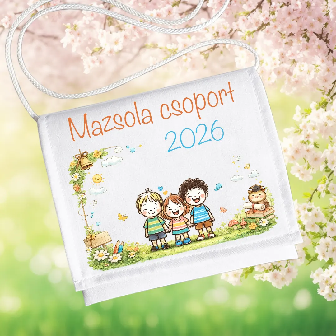 Mazsola csoport 2026 feliratos ovis ballagó tarisznya mesés gyerek grafikával