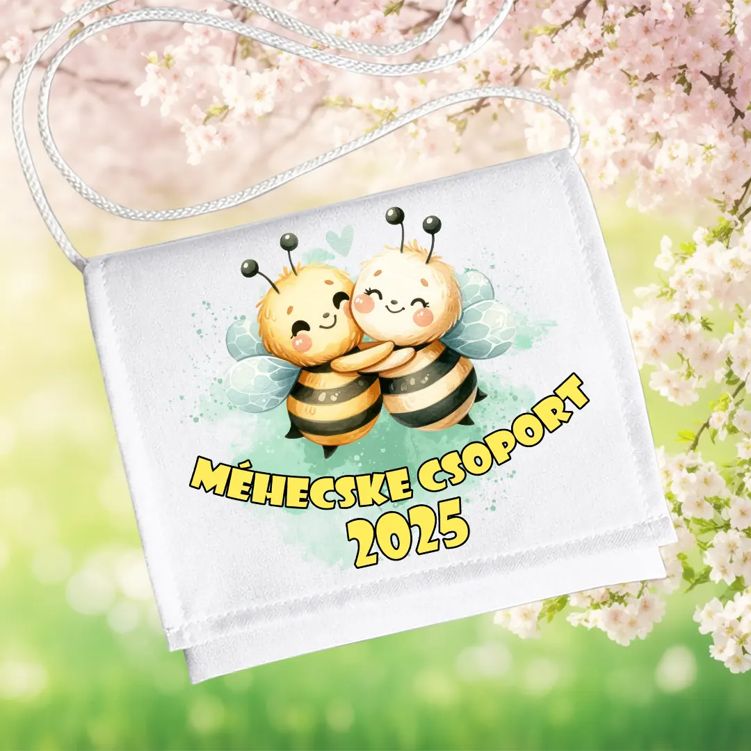 Méhecske csoport 2025 feliratos ovis ballagó tarisznya aranyos méhecskés mintával