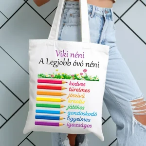 Színes ceruzás óvó néni vászontáska névvel