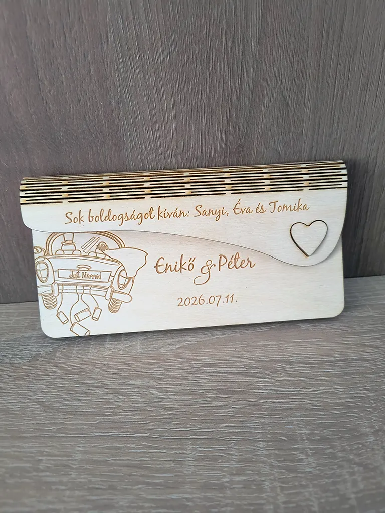 névre szóló fa pénzátadó boríték