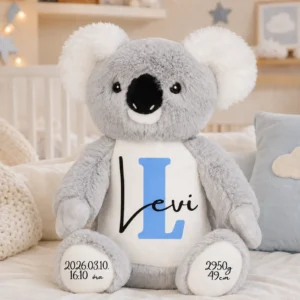 Koalás baba emlékőrző plüss Levi névvel és születési adatokkal
