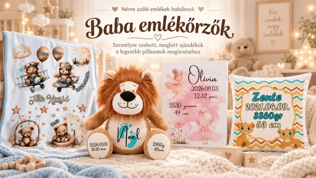Baba emlékőrző ajándékok takaróval, vászonképpel, plüssel és párnával – Alexandra Dekor