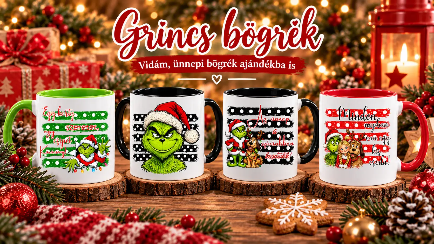Grincs bögrék vidám karácsonyi mintákkal az Alexandra Dekor kínálatában