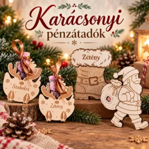 Karácsonyi pénzátadók lézervágott és gravírozott fából