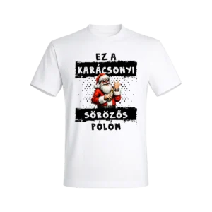 Karácsonyi sörözős póló Mikulás mintával fehér színben