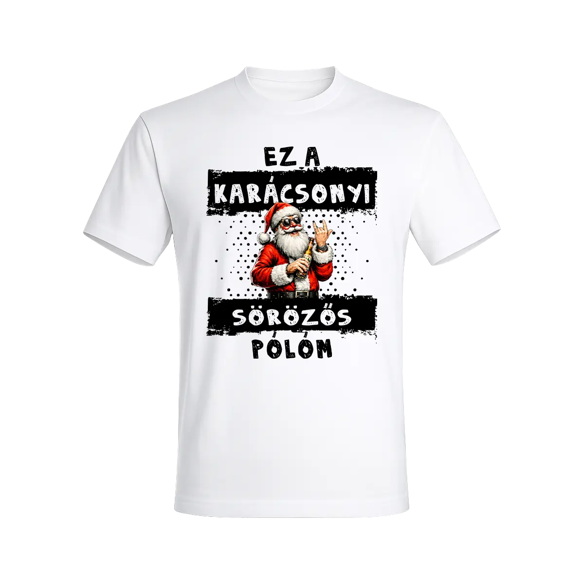 Karácsonyi sörözős póló Mikulás mintával fehér színben