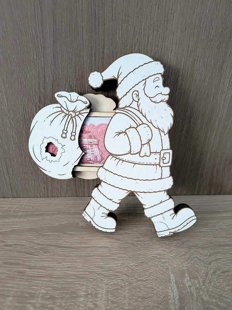 Mikulásos karácsonyi pénzátadó bankjeggyel, 15 × 12 cm